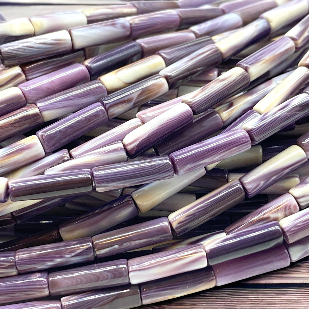 2-Tone Purple & White Wampum Quahog Shell Beads From USA (America's First Currency Year 1637-1673) Smooth Tube 4X13mm (Tiny)