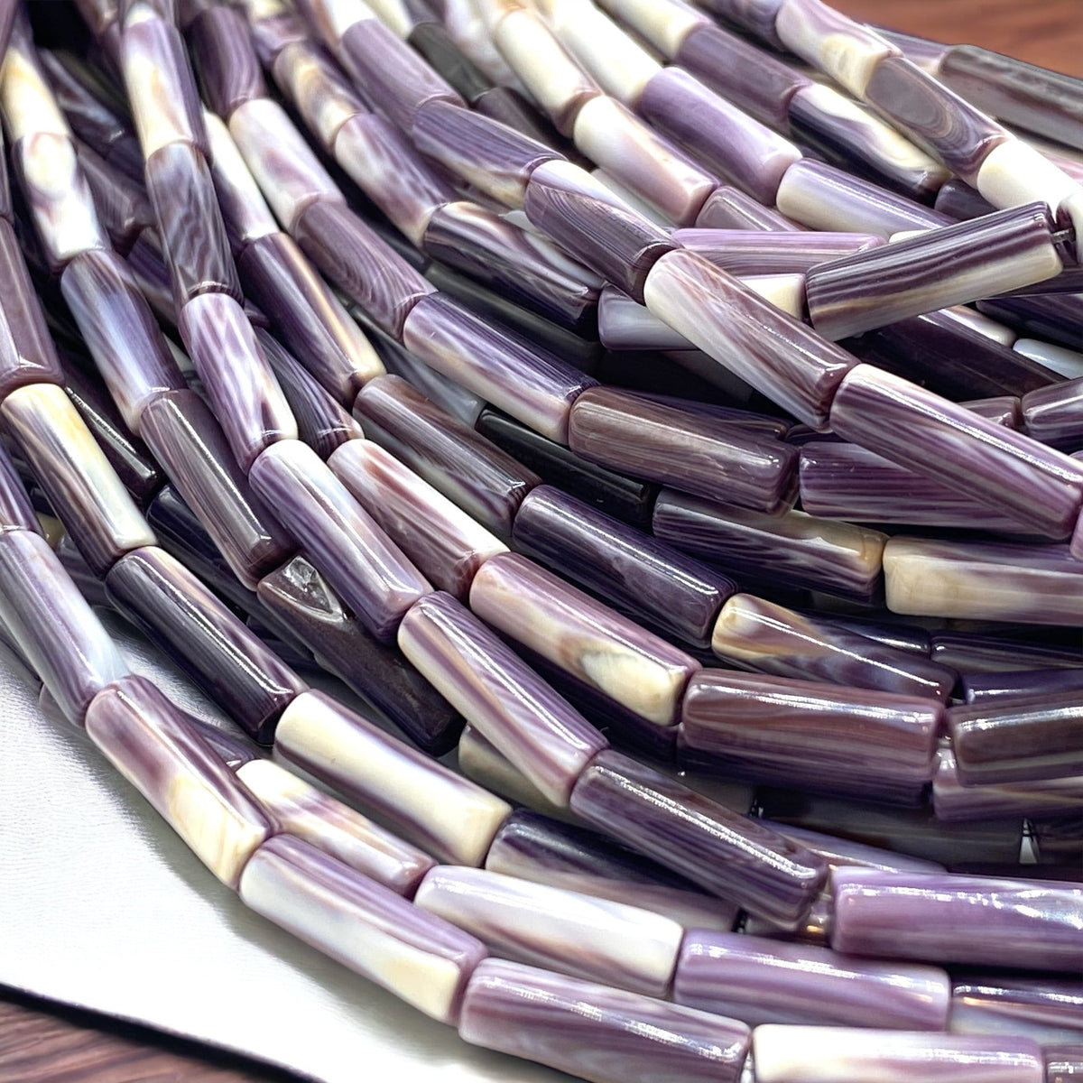 2-Tone Purple & White Wampum Quahog Shell Beads From USA (America's First Currency Year 1637-1673) Smooth Tube 4X13mm (Tiny)