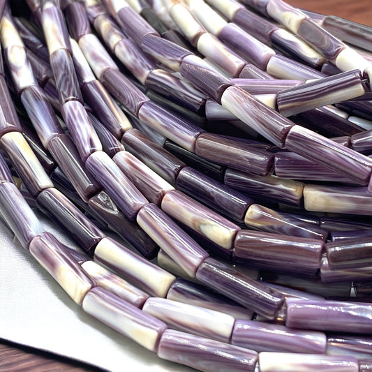 2-Tone Purple & White Wampum Quahog Shell Beads From USA (America's First Currency Year 1637-1673) Smooth Tube 4X13mm (Tiny)