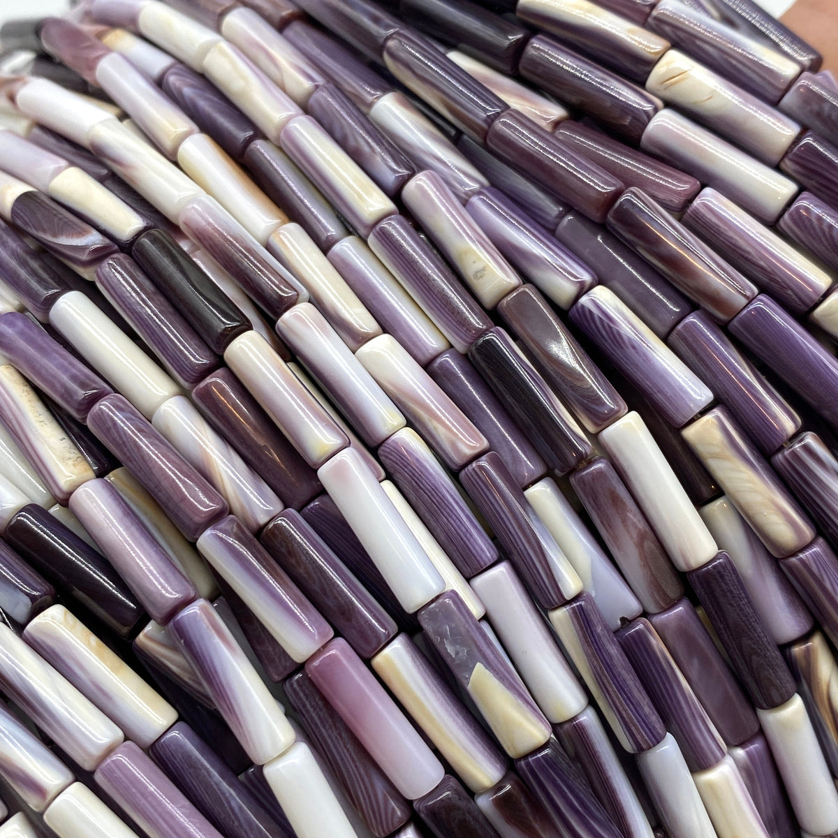 2-Tone Purple & White Wampum Quahog Shell Beads From USA (America's First Currency Year 1637-1673) Smooth Tube 4X13mm (Tiny)