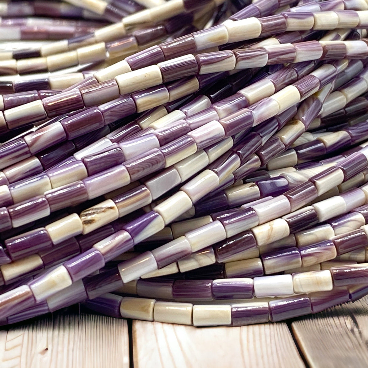 Purple & White Wampum Shell Beads USA Authentic East Coast Quahog -Never Dyed- Native American Design - Wampum Belt Design - Tube 3X5mm Tiny