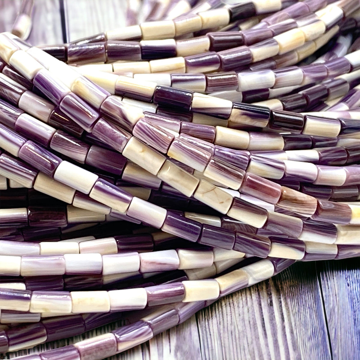 Purple & White Wampum Shell Beads USA Authentic East Coast Quahog -Never Dyed- Native American Design - Wampum Belt Design - Tube 3X5mm Tiny