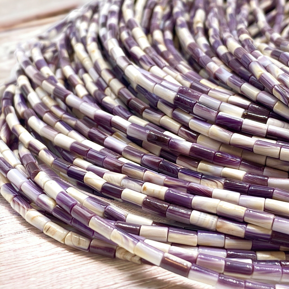 Purple & White Wampum Shell Beads USA Authentic East Coast Quahog -Never Dyed- Native American Design - Wampum Belt Design - Tube 3X5mm Tiny