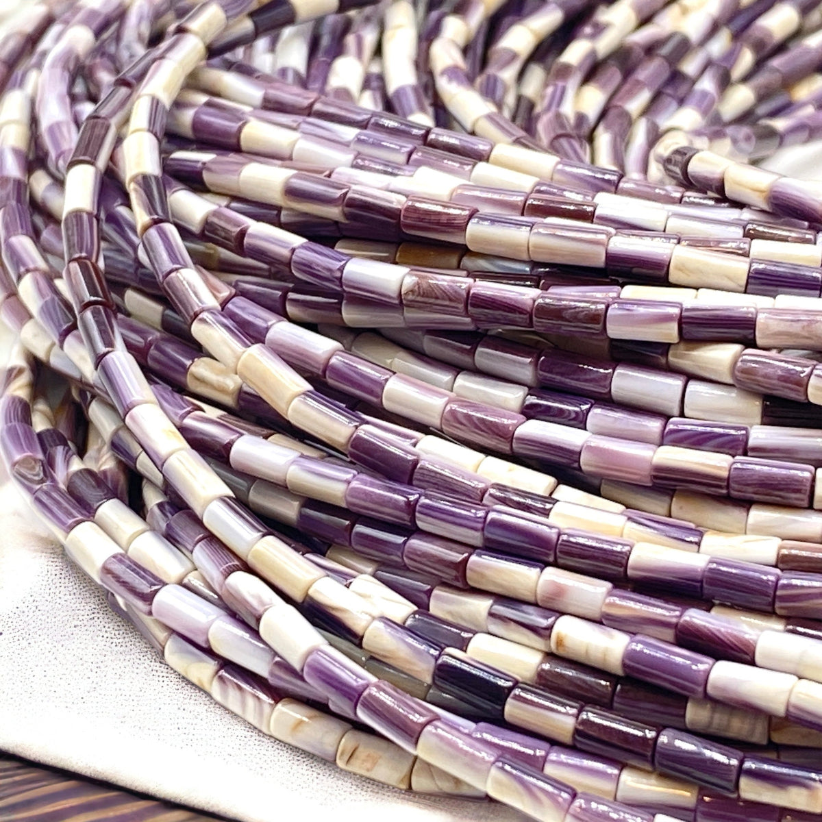 Purple & White Wampum Shell Beads USA Authentic East Coast Quahog -Never Dyed- Native American Design - Wampum Belt Design - Tube 3X5mm Tiny