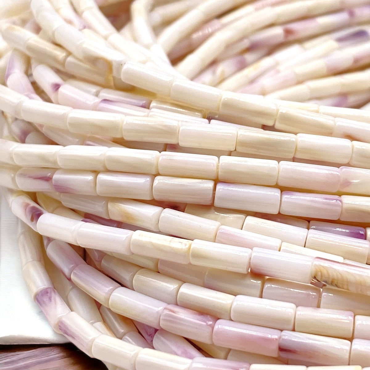 White Wampum Shell Beads with Lavender-Tone From New England/New York Beaches (America's First Currency Year 1637-1673) Tube 5X8mm (Tiny)