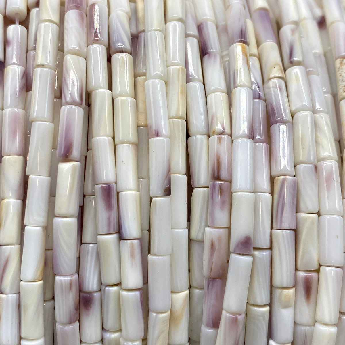 White Wampum Shell Beads with Lavender-Tone From New England/New York Beaches (America's First Currency Year 1637-1673) Tube 5X8mm (Tiny)
