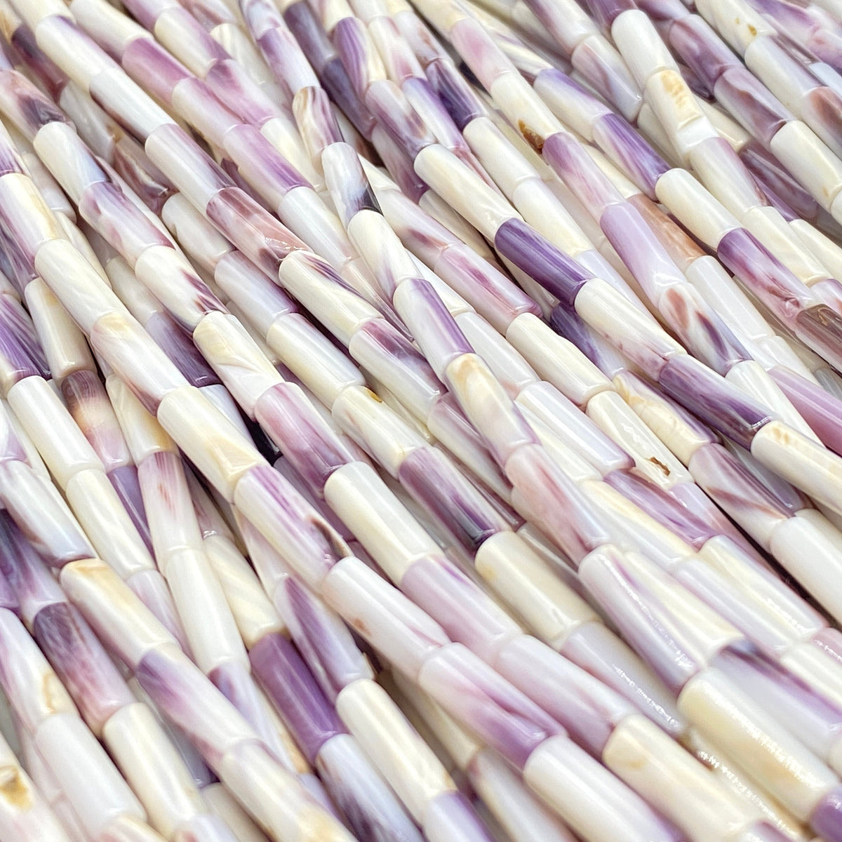 White Wampum Shell Beads Lavender-Tone USA Authentic East Coast Quahog (America's First Currency 1637-1673) AAA Luster - Smooth Tube 4X13mm