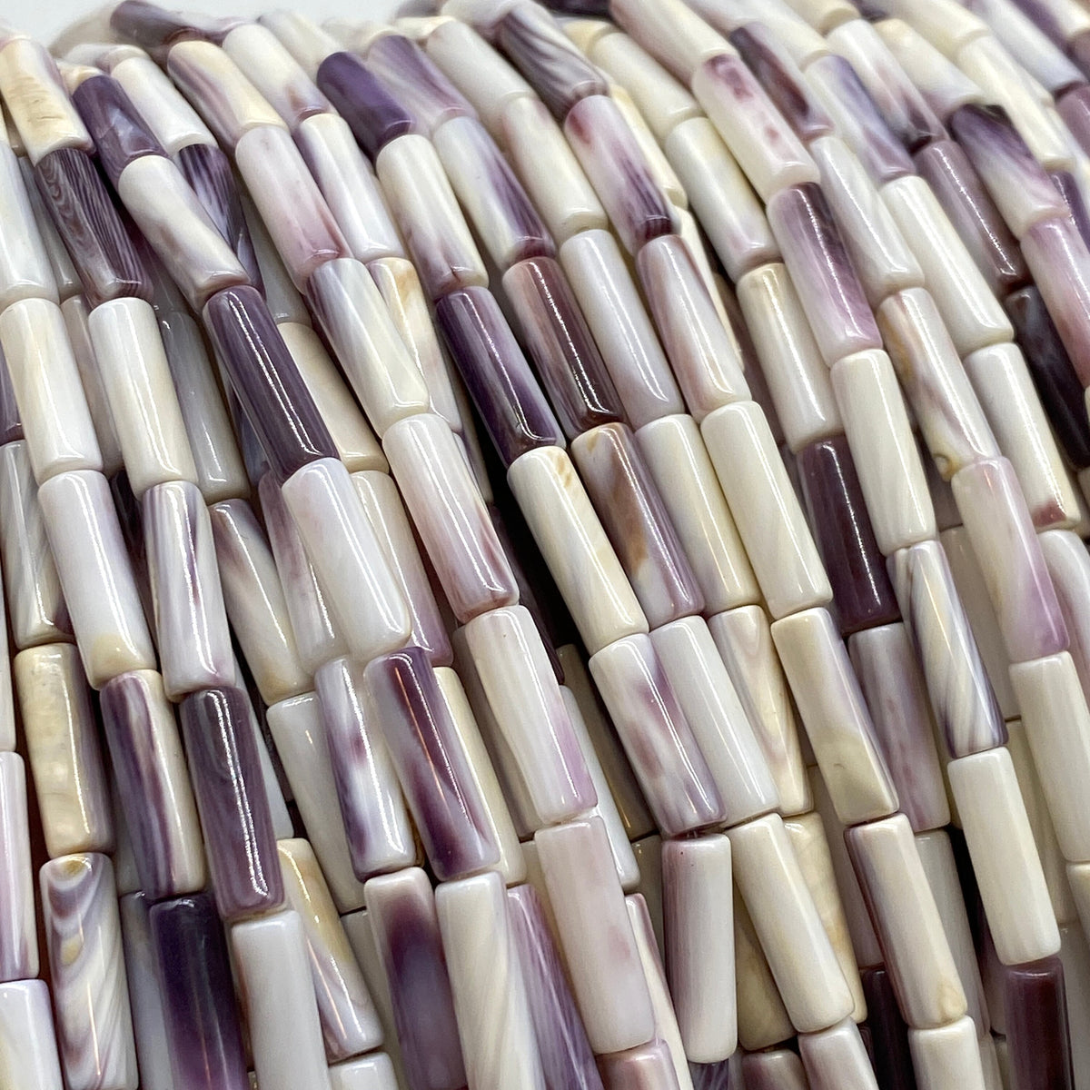 White Wampum Shell Beads Lavender-Tone USA Authentic East Coast Quahog (America's First Currency 1637-1673) AAA Luster - Smooth Tube 4X13mm