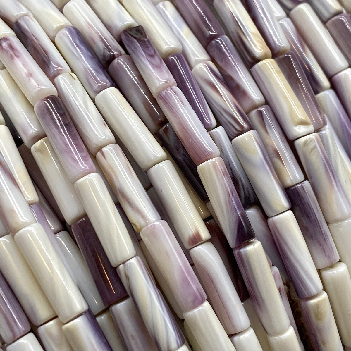 White Wampum Shell Beads Lavender-Tone USA Authentic East Coast Quahog (America's First Currency 1637-1673) AAA Luster - Smooth Tube 4X13mm