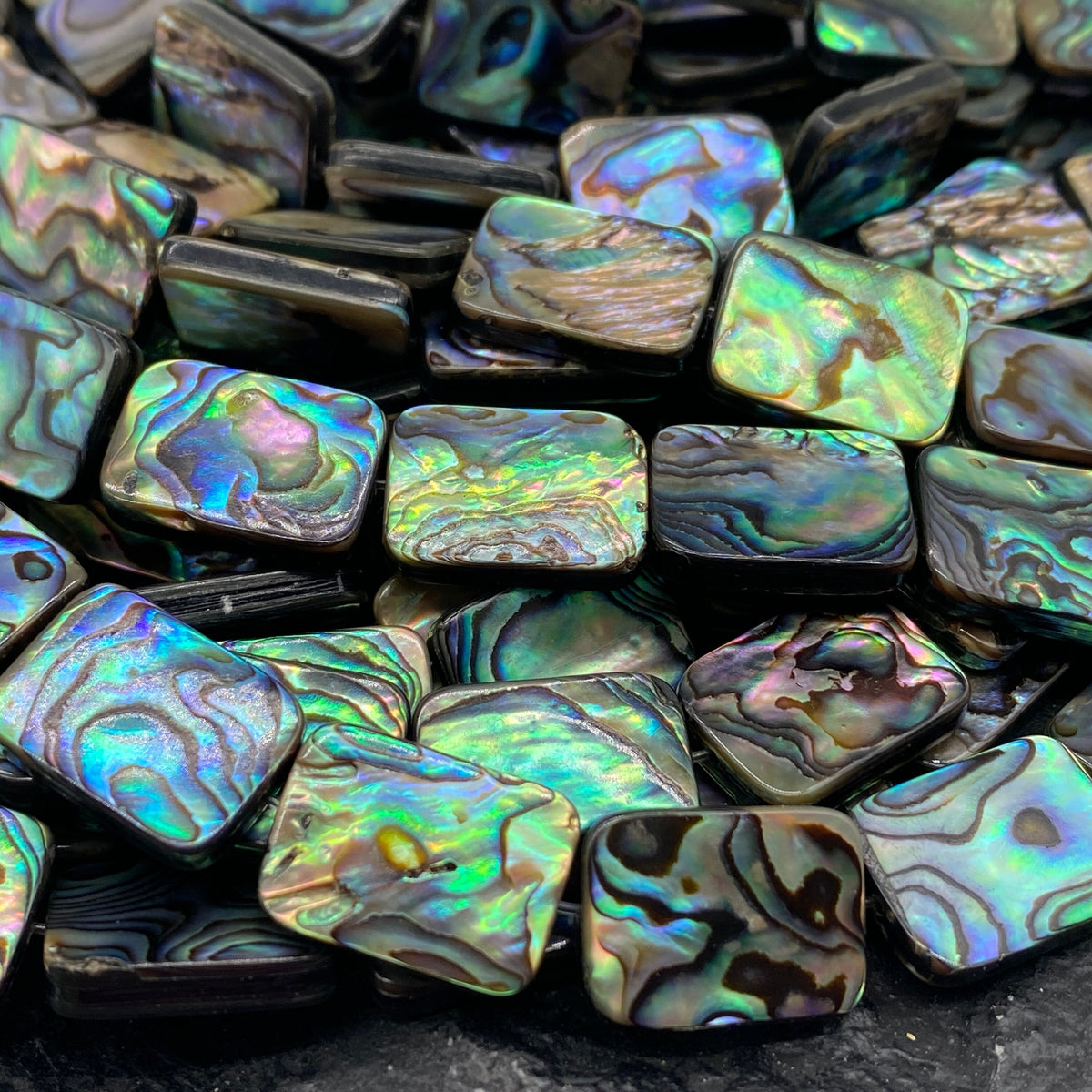 AAA New Zealand Abalone Shell Beads (Thick Nacre & Dark Iridescent Matrix) Small Batch Production - Double Sided Mirror Finished Rectangle