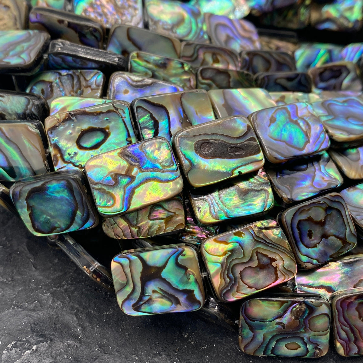 AAA New Zealand Abalone Shell Beads (Thick Nacre & Dark Iridescent Matrix) Small Batch Production - Double Sided Mirror Finished Rectangle