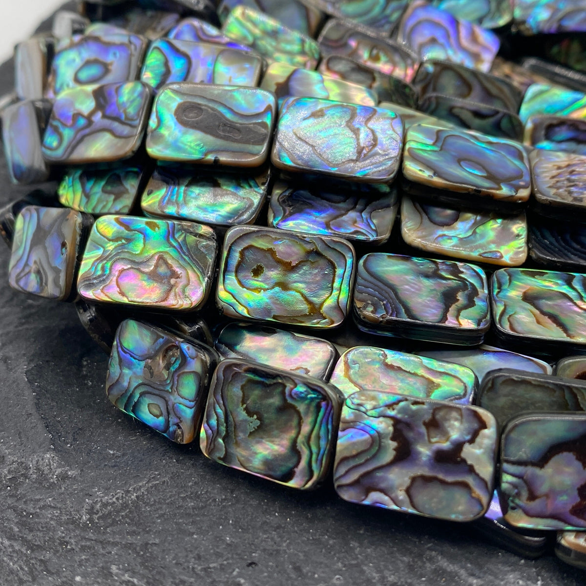 AAA New Zealand Abalone Shell Beads (Thick Nacre & Dark Iridescent Matrix) Small Batch Production - Double Sided Mirror Finished Rectangle