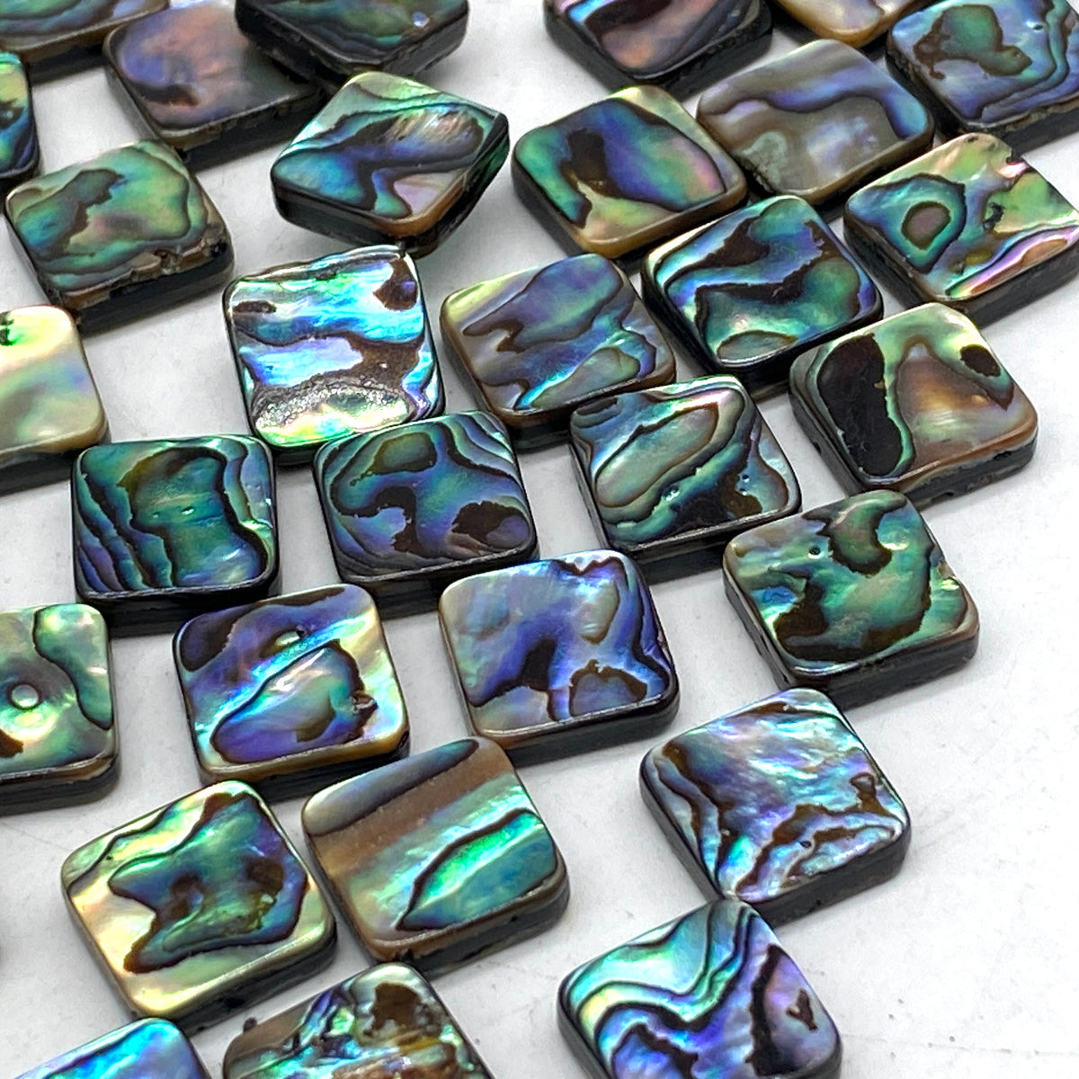 New Zealand Abalone Paua Shell Beads (Thicker Nacre & Much Darker Iridescent Matrix Than Traditional Chinese Abalone) Doublet Flat Diamond