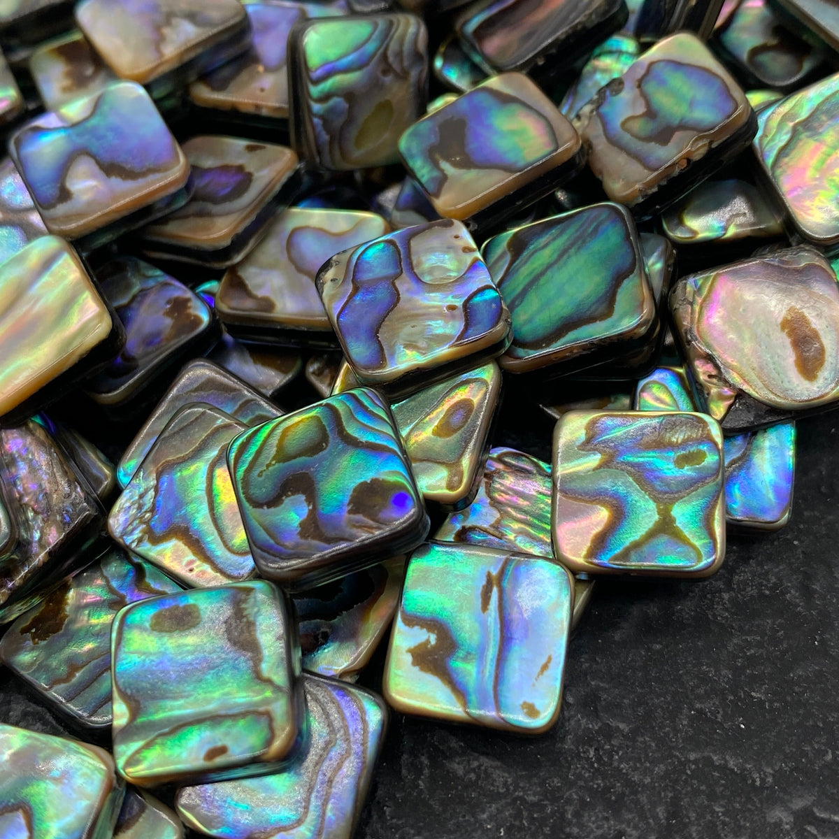 New Zealand Abalone Paua Shell Beads (Thicker Nacre & Much Darker Iridescent Matrix Than Traditional Chinese Abalone) Doublet Flat Diamond