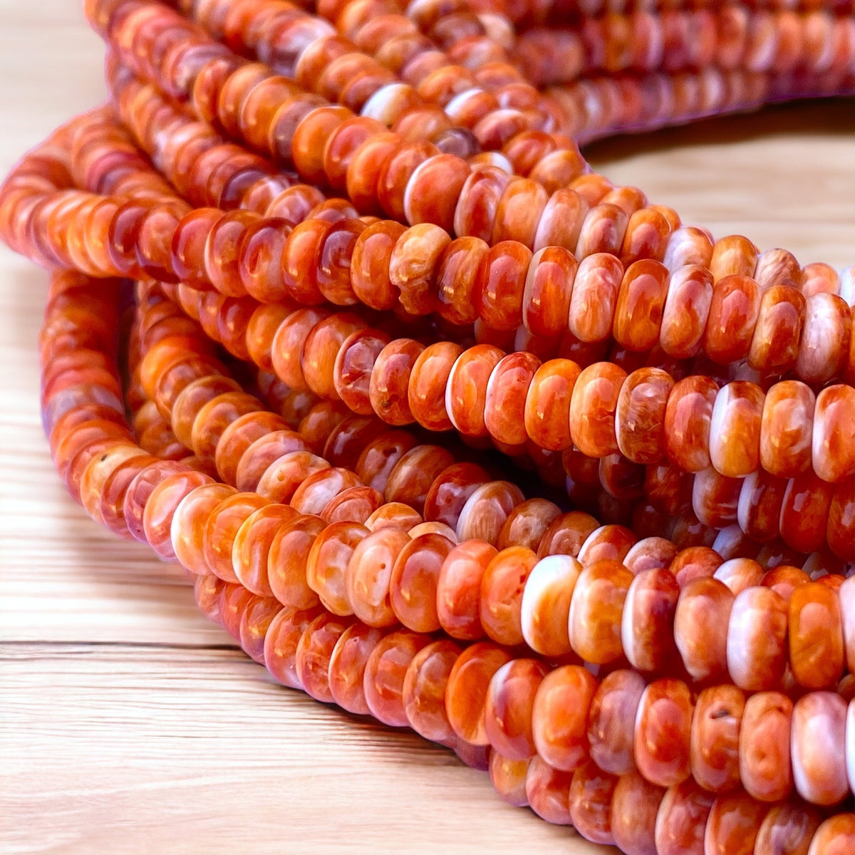 Orange Spiny Oyster Shell Beads Mexico 100% Natural Never Dyed or Color Enhanced - Rounded Edges - Jewelry Making Smooth Rondelle 6mm Tiny
