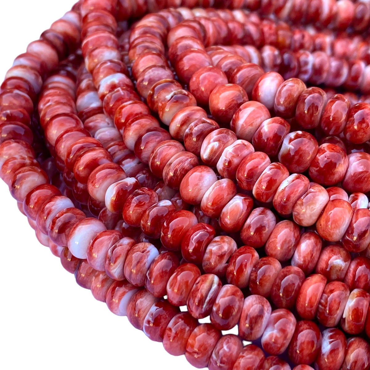 Red Spiny Oyster Shell Beads Mexico - 100% Natural - Never Dyed or Color Enhanced- Native American Style- Rounded Edges- Smooth Rondelle 8mm