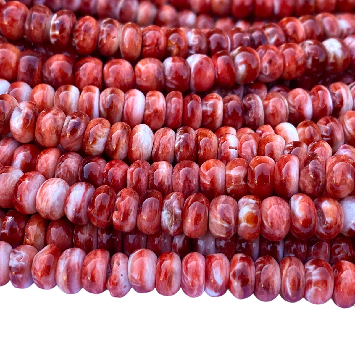 Red Spiny Oyster Shell Beads Mexico - 100% Natural - Never Dyed or Color Enhanced- Native American Style- Rounded Edges- Smooth Rondelle 8mm
