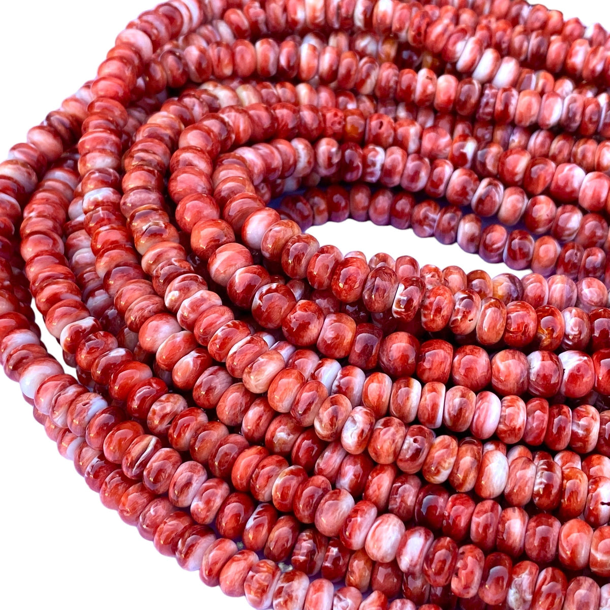 Red Spiny Oyster Shell Beads Mexico - 100% Natural - Never Dyed or Color Enhanced- Native American Style- Rounded Edges- Smooth Rondelle 8mm