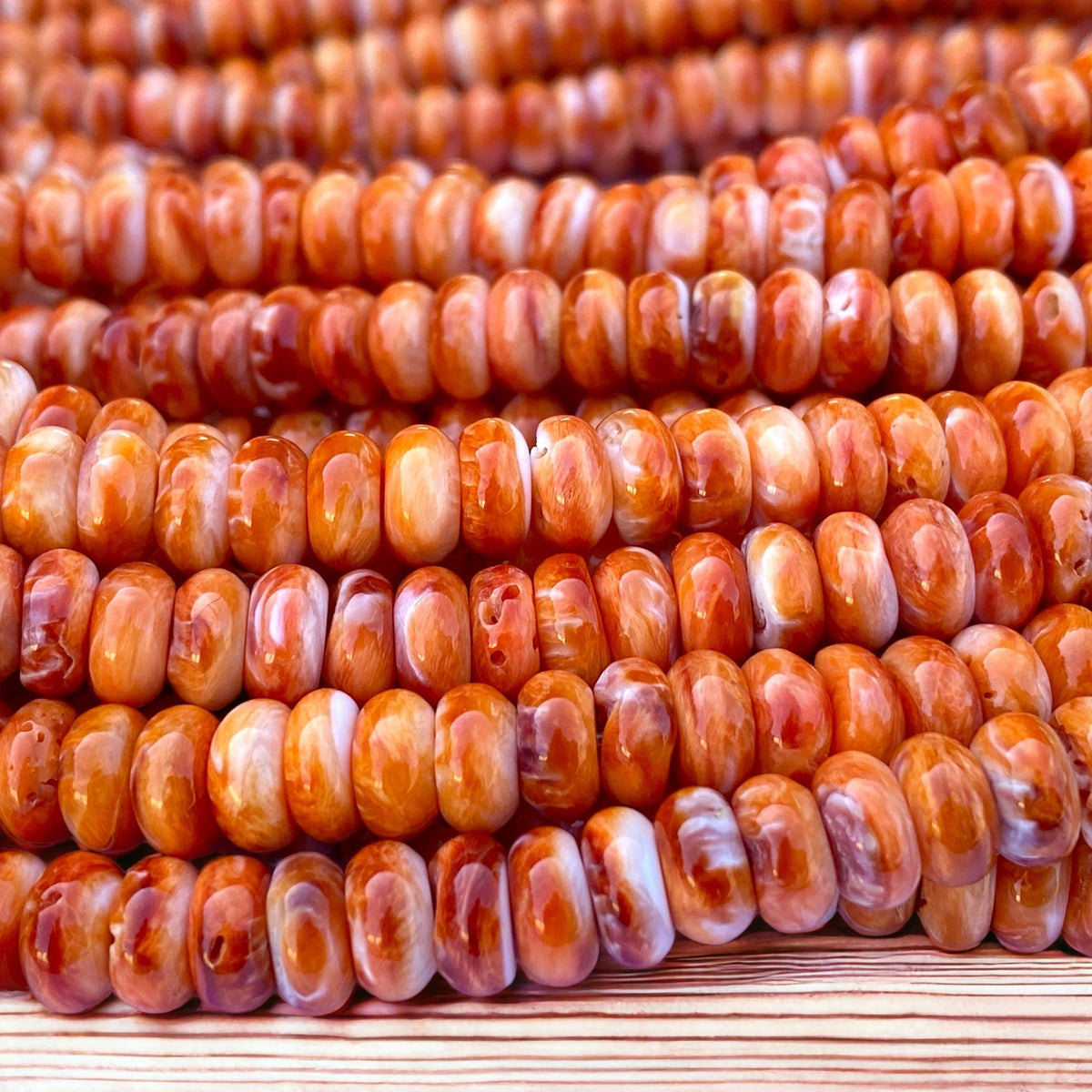 Sunset-Orange Spiny Oyster Shell Beads (Enhanced Rounded Edges Produce More Sparkle Than Traditional Heishi) Rondelle 8mm