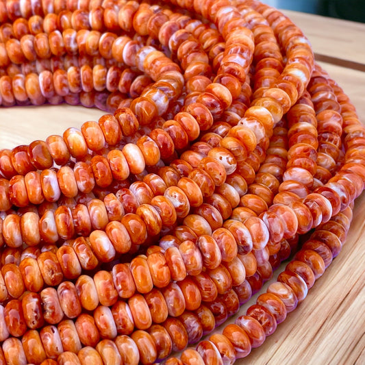 Sunset-Orange Spiny Oyster Shell Beads (Enhanced Rounded Edges Produce More Sparkle Than Traditional Heishi) Rondelle 8mm