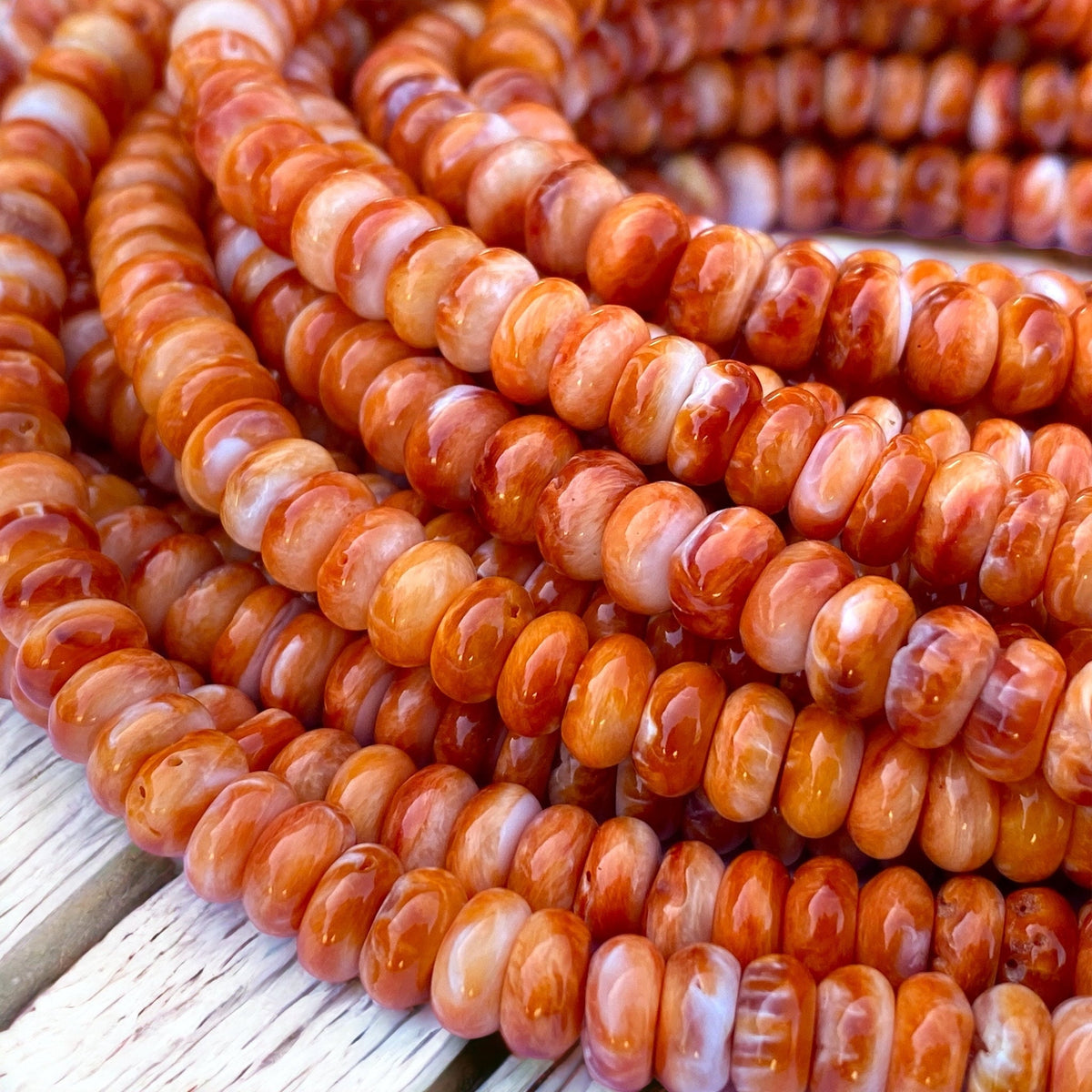 Sunset-Orange Spiny Oyster Shell Beads (Enhanced Rounded Edges Produce More Sparkle Than Traditional Heishi) Rondelle 8mm
