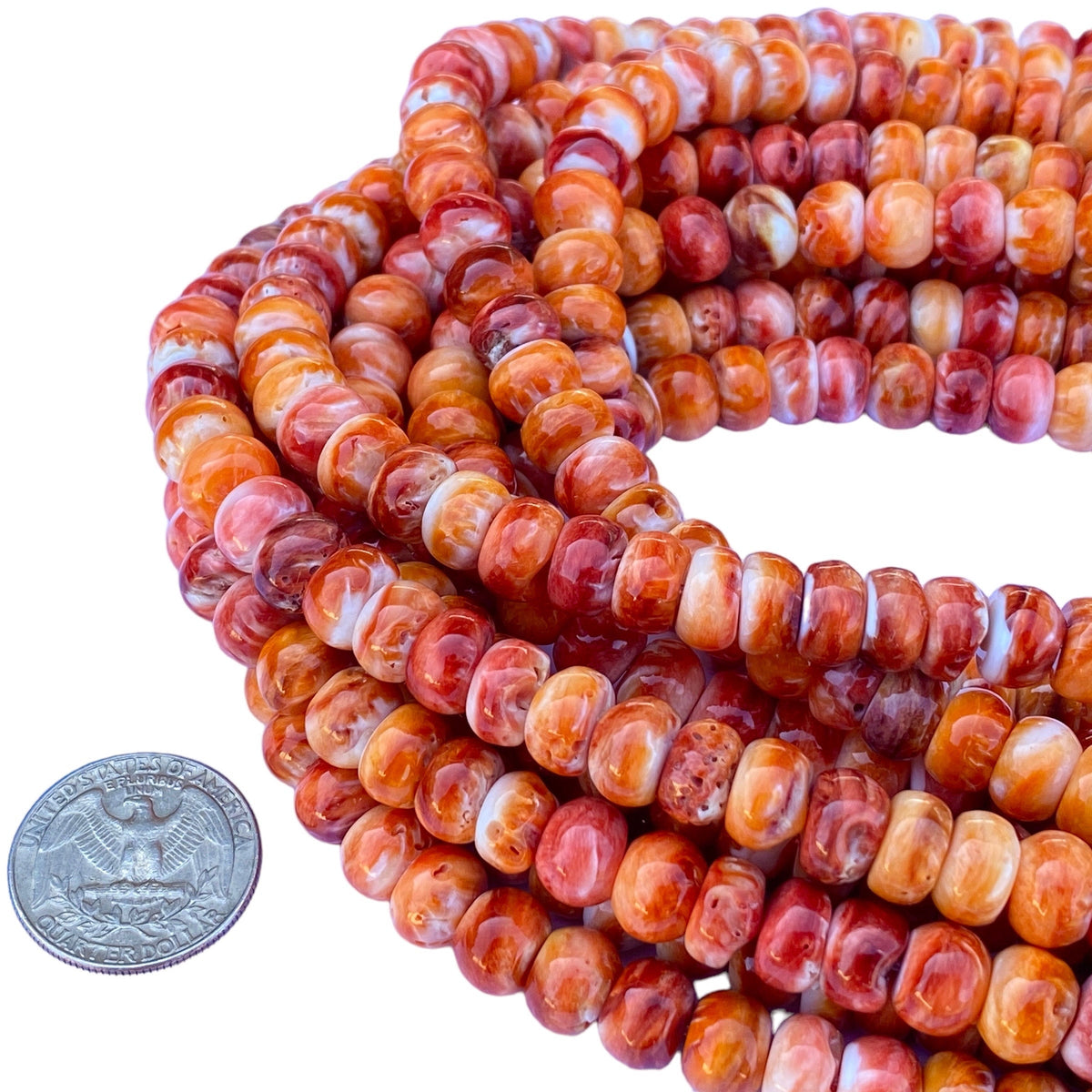 Orange Spiny Oyster Shell Beads Mexico - 100% Natural - Never Dyed or Color Enhanced - Native American Style - Rounded Edges - Rondelle 10mm