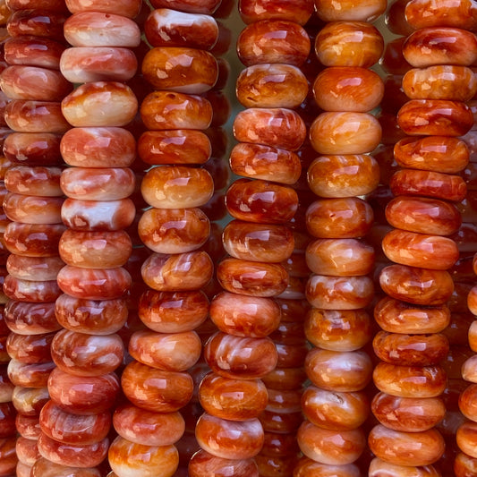 Orange Spiny Oyster Shell Beads Mexico - 100% Natural - Never Dyed or Color Enhanced - Native American Style - Rounded Edges - Rondelle 10mm