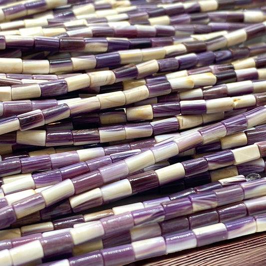 Purple & White Wampum Shell Beads USA Authentic East Coast Quahog -Never Dyed- Native American Design - Wampum Belt Design - Tube 3X5mm Tiny