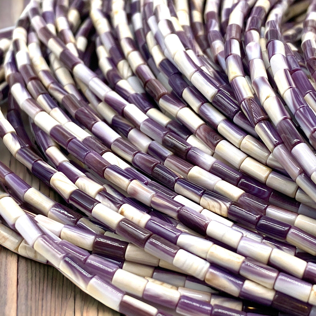 Purple & White Wampum Shell Beads USA Authentic East Coast Quahog -Never Dyed- Native American Design - Wampum Belt Design - Tube 3X5mm Tiny