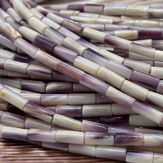 White Wampum Shell Beads Lavender-Tone USA East Coast Quahog - Never Dyed- Native American Style - Ideal For Wampum Belt Design - Tube 4X8mm