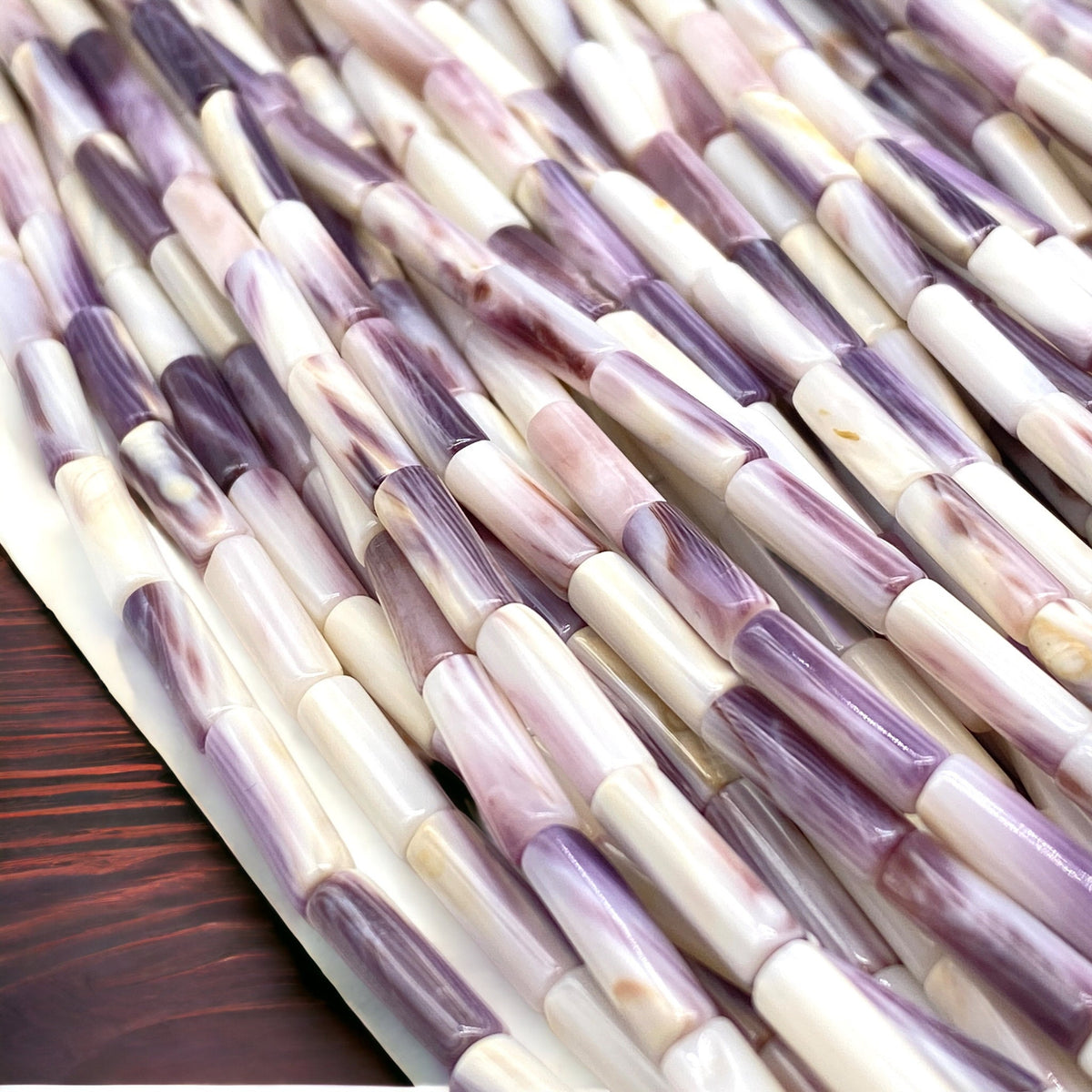 White Wampum Shell Beads Lavender-Tone USA Authentic East Coast Quahog (America's First Currency 1637-1673) AAA Luster - Smooth Tube 4X13mm