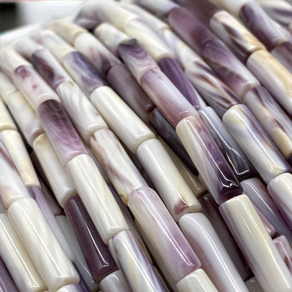 White Wampum Shell Beads Lavender-Tone USA Authentic East Coast Quahog (America's First Currency 1637-1673) AAA Luster - Smooth Tube 4X13mm