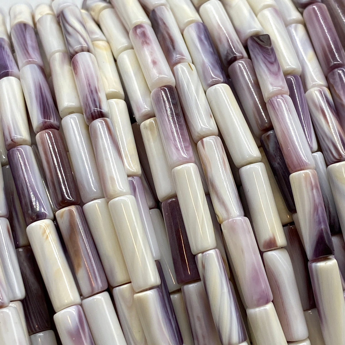 White Wampum Shell Beads Lavender-Tone USA Authentic East Coast Quahog (America's First Currency 1637-1673) AAA Luster - Smooth Tube 4X13mm