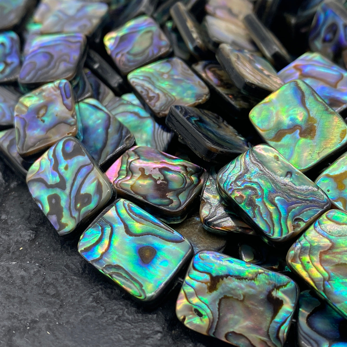 AAA New Zealand Abalone Shell Beads (Thick Nacre & Dark Iridescent Matrix) Small Batch Production - Double Sided Mirror Finished Rectangle