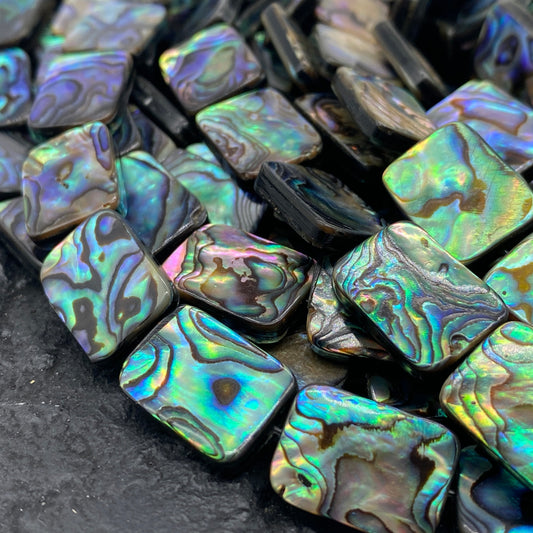 AAA New Zealand Abalone Shell Beads (Thick Nacre & Dark Iridescent Matrix) Small Batch Production - Double Sided Mirror Finished Rectangle