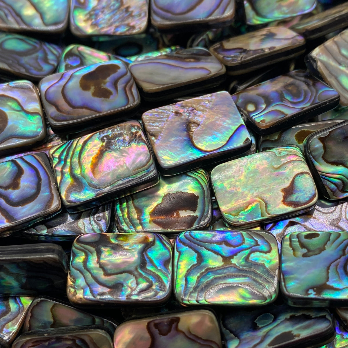 AAA New Zealand Abalone Shell Beads (Thick Nacre & Dark Iridescent Matrix) Small Batch Production - Double Sided Mirror Finished Rectangle