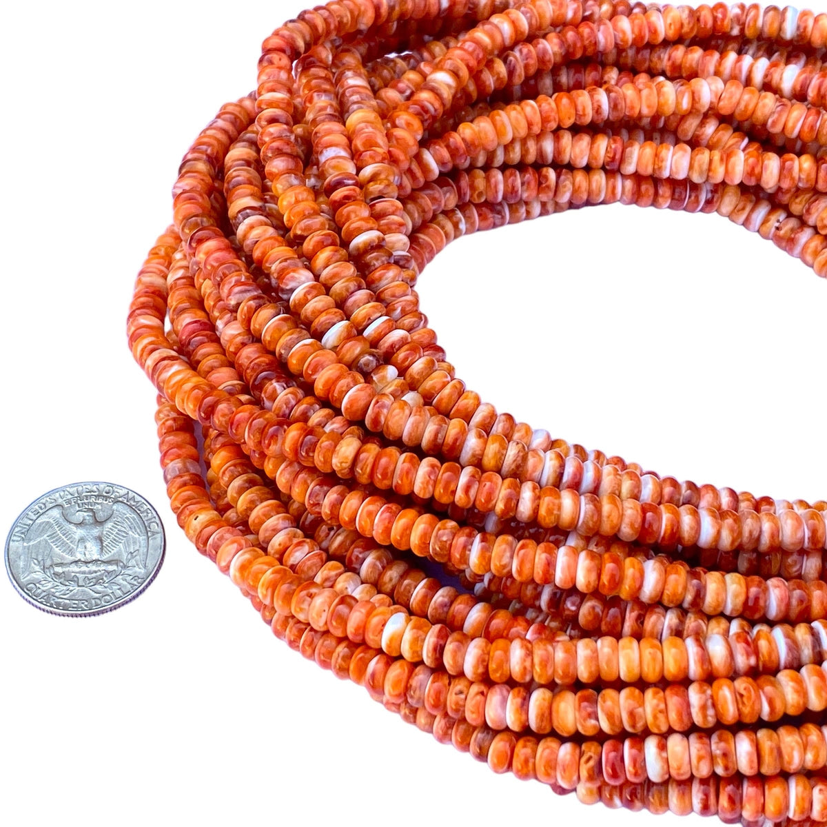Orange Spiny Oyster Shell Beads Mexico 100% Natural Never Dyed or Color Enhanced - Rounded Edges - Jewelry Making Smooth Rondelle 6mm Tiny