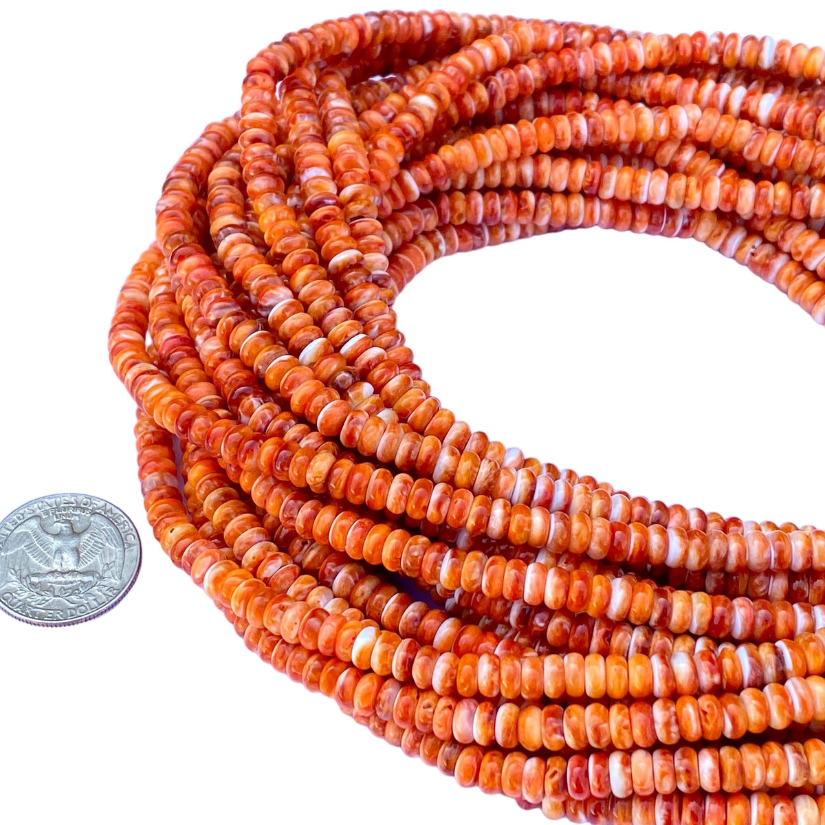 Orange Spiny Oyster Shell Beads Mexico 100% Natural Never Dyed or Color Enhanced - Rounded Edges - Jewelry Making Smooth Rondelle 6mm Tiny