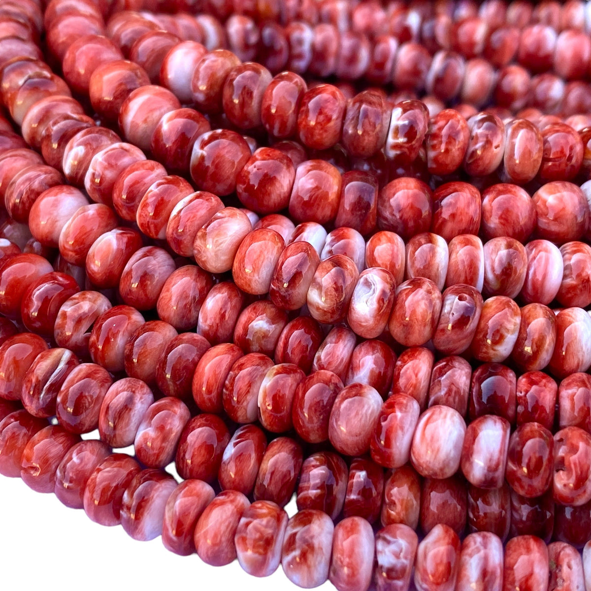 Red Spiny Oyster Shell Beads Mexico - 100% Natural - Never Dyed or Color Enhanced- Native American Style- Rounded Edges- Smooth Rondelle 8mm