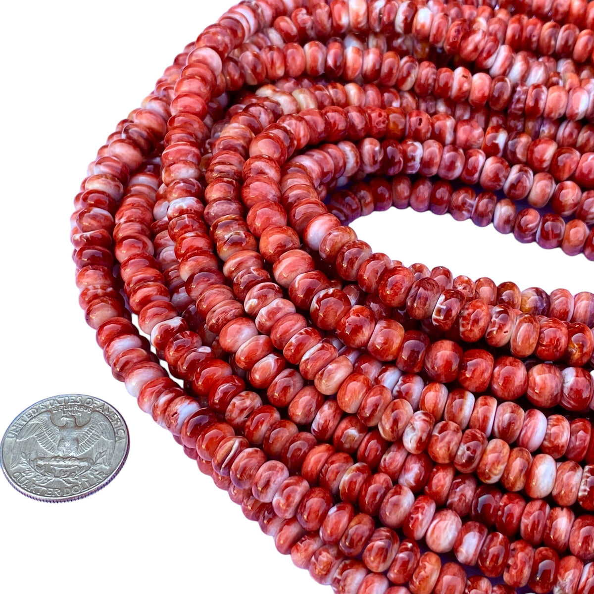 Red Spiny Oyster Shell Beads Mexico - 100% Natural - Never Dyed or Color Enhanced- Native American Style- Rounded Edges- Smooth Rondelle 8mm