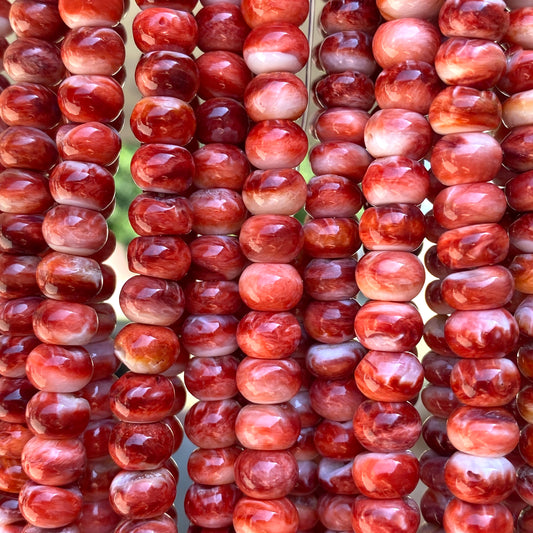 Red Spiny Oyster Shell Beads Mexico - 100% Natural - Never Dyed or Color Enhanced- Native American Style- Rounded Edges- Smooth Rondelle 8mm