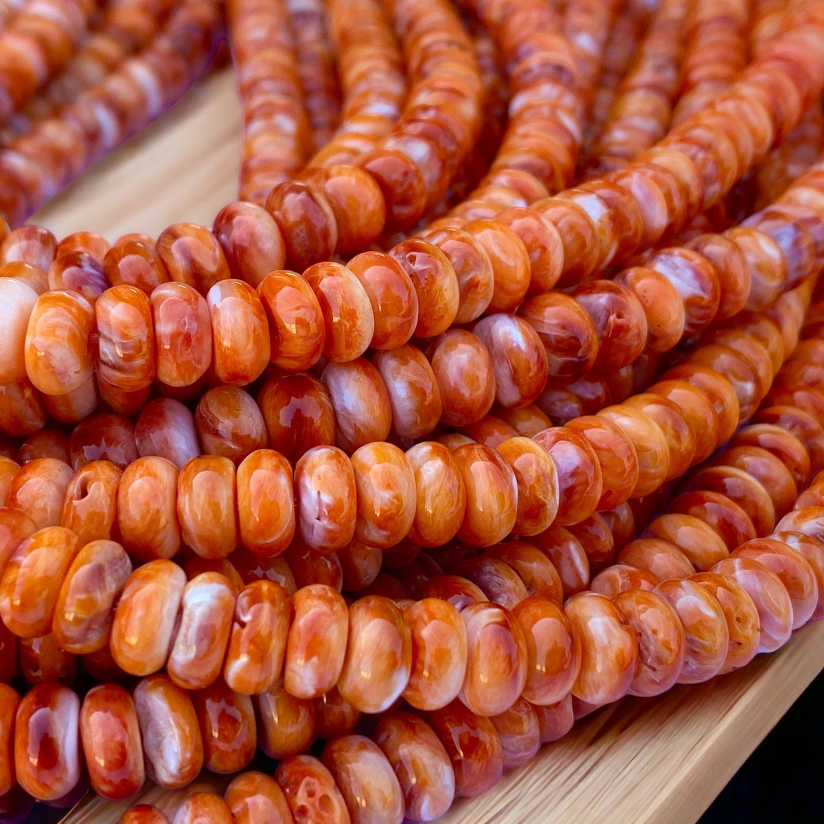 Sunset-Orange Spiny Oyster Shell Beads (Enhanced Rounded Edges Produce More Sparkle Than Traditional Heishi) Rondelle 8mm