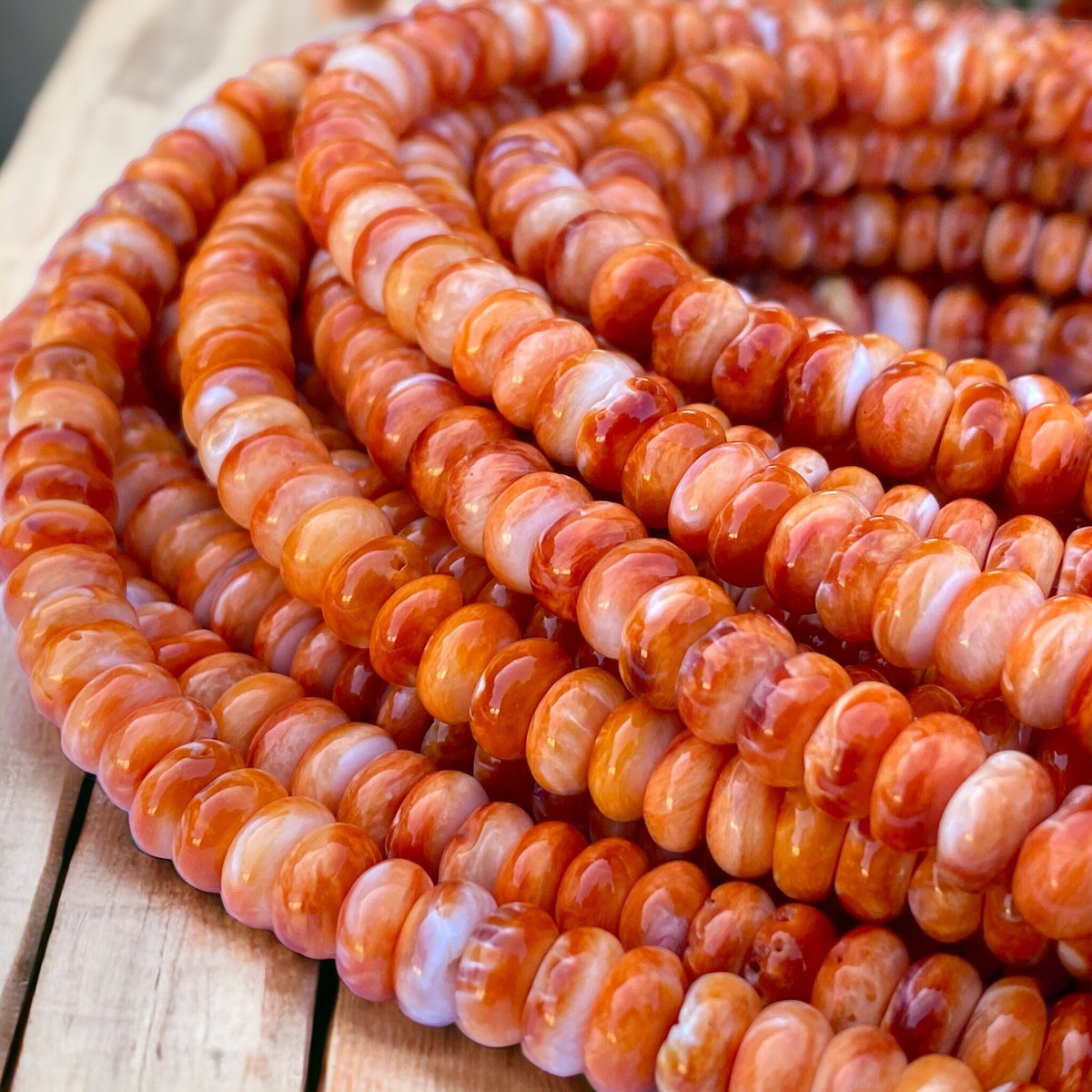 Sunset-Orange Spiny Oyster Shell Beads (Enhanced Rounded Edges Produce More Sparkle Than Traditional Heishi) Rondelle 8mm