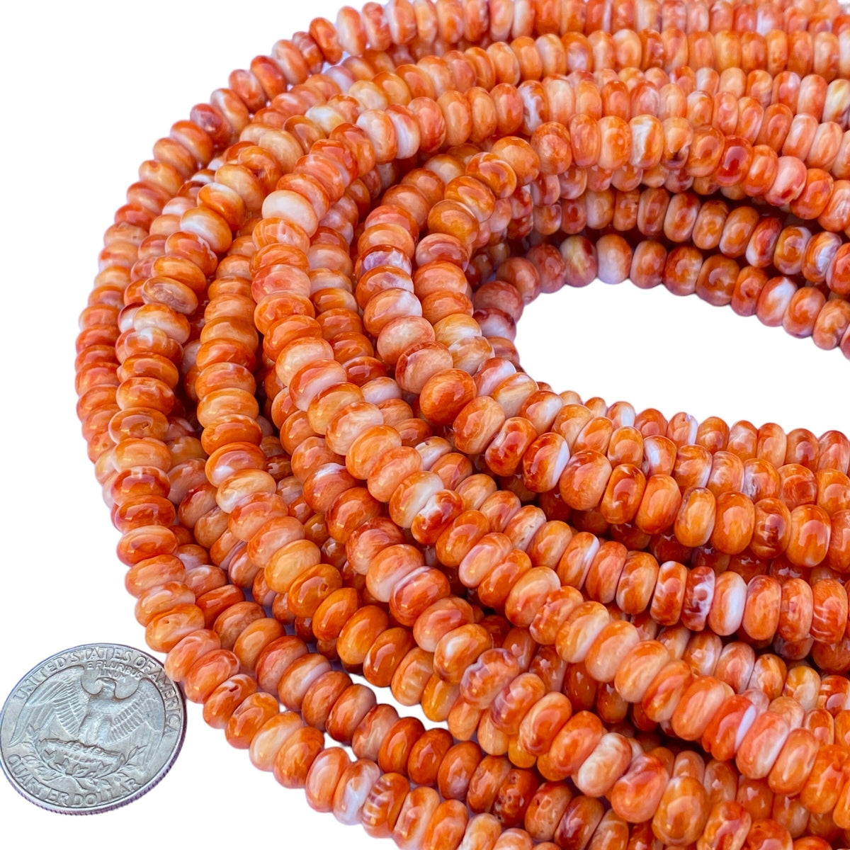 Sunset-Orange Spiny Oyster Shell Beads (Enhanced Rounded Edges Produce More Sparkle Than Traditional Heishi) Rondelle 8mm