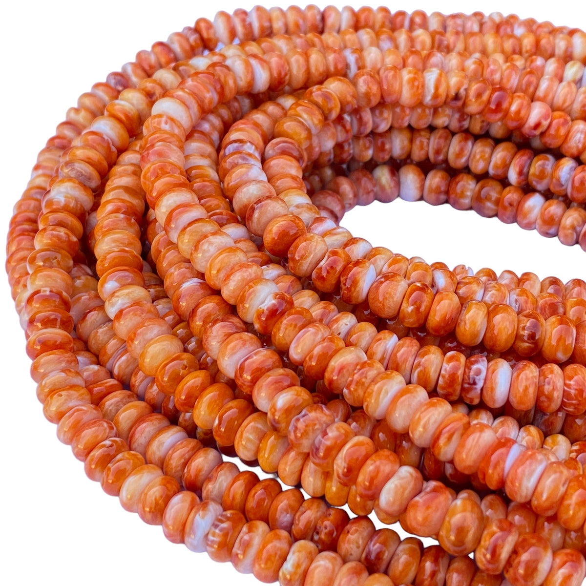 Sunset-Orange Spiny Oyster Shell Beads (Enhanced Rounded Edges Produce More Sparkle Than Traditional Heishi) Rondelle 8mm