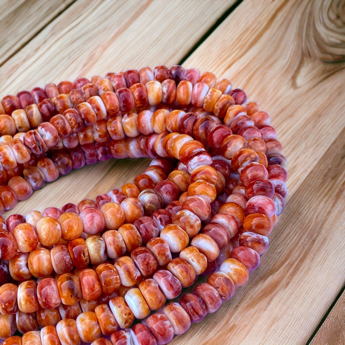 Orange Spiny Oyster Shell Beads Mexico - 100% Natural - Never Dyed or Color Enhanced - Native American Style - Rounded Edges - Rondelle 10mm