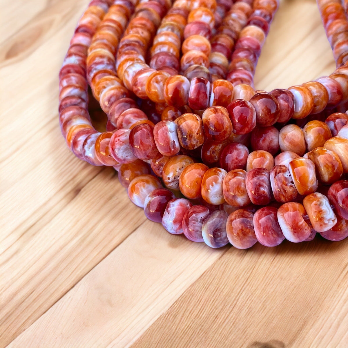 Orange Spiny Oyster Shell Beads Mexico - 100% Natural - Never Dyed or Color Enhanced - Native American Style - Rounded Edges - Rondelle 10mm