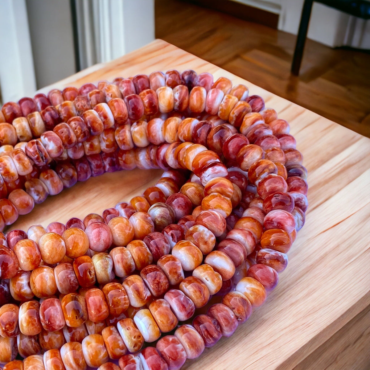 Orange Spiny Oyster Shell Beads Mexico - 100% Natural - Never Dyed or Color Enhanced - Native American Style - Rounded Edges - Rondelle 10mm