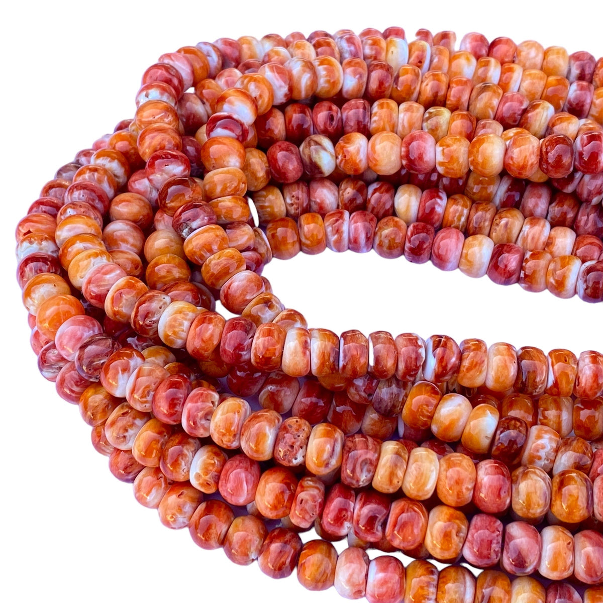 Orange Spiny Oyster Shell Beads Mexico - 100% Natural - Never Dyed or Color Enhanced - Native American Style - Rounded Edges - Rondelle 10mm