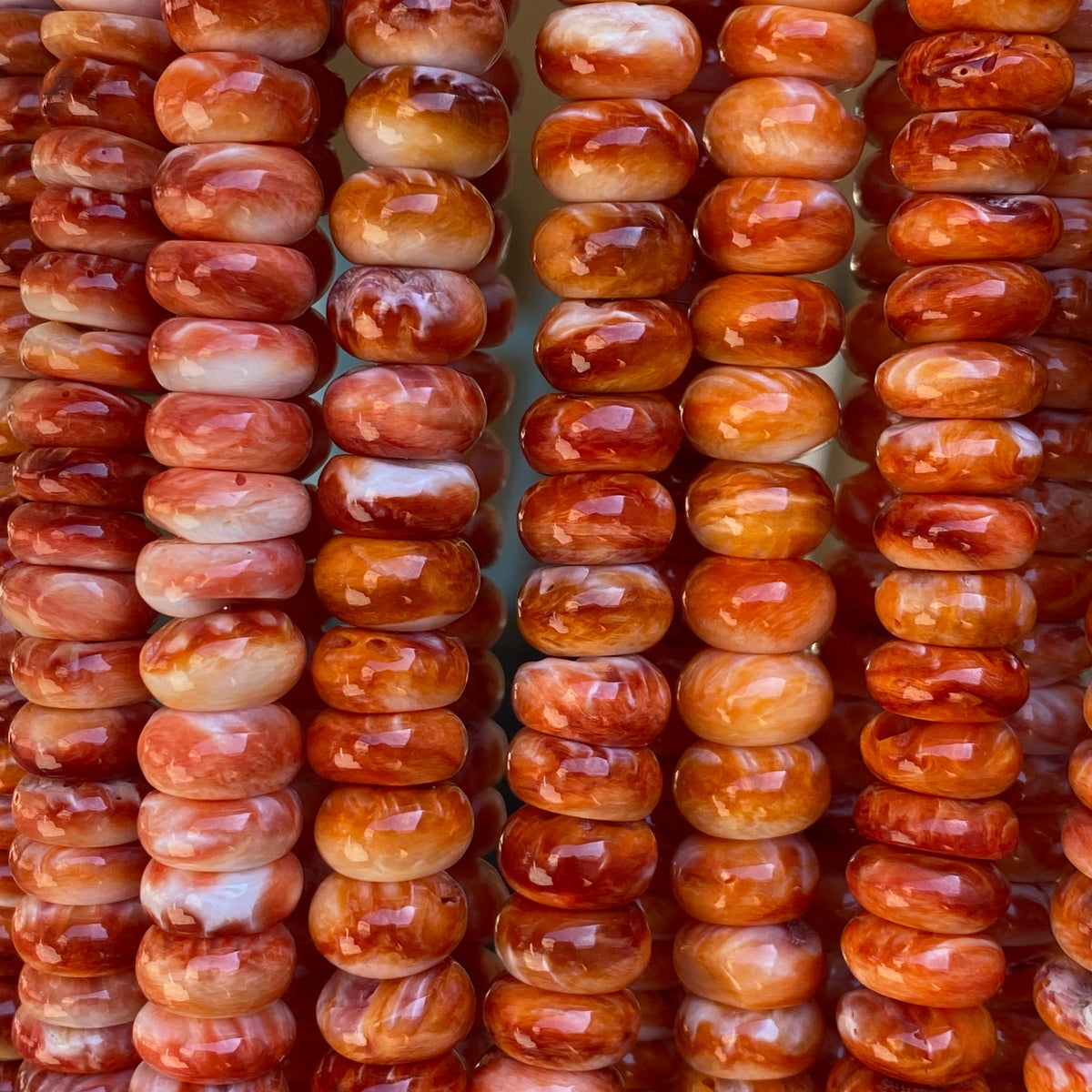 Orange Spiny Oyster Shell Beads Mexico - 100% Natural - Never Dyed or Color Enhanced - Native American Style - Rounded Edges - Rondelle 10mm